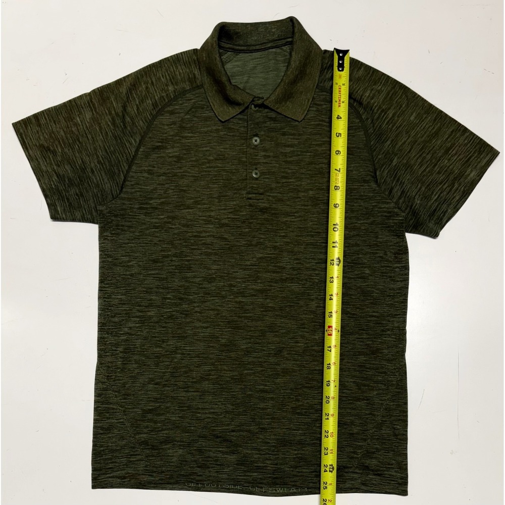 Lululemon Metal Vent Tech Polo Shirt Mens Medium Green Space‎ Dye Short Sleeve
